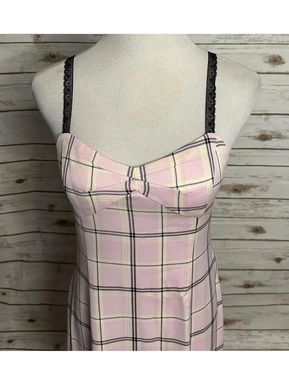 Urban Outfitters pink plaid lace straps slip maxi dress Medium Y2K coquette - Picture 2 of 6